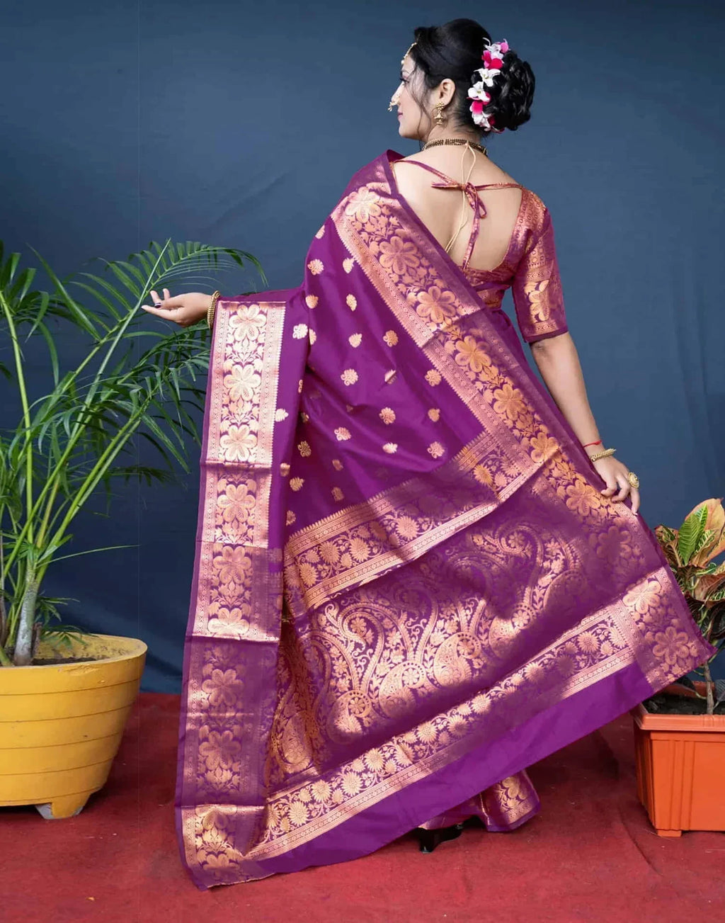 Magenta Silk Woven Banarasi Saree