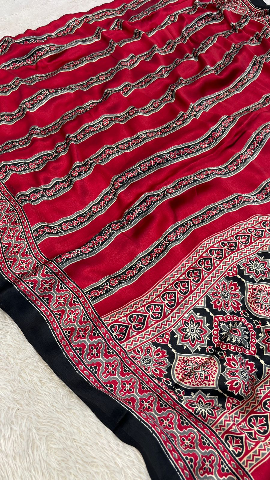 Ajrakh Modal Silk Saree with Fancy Pallu