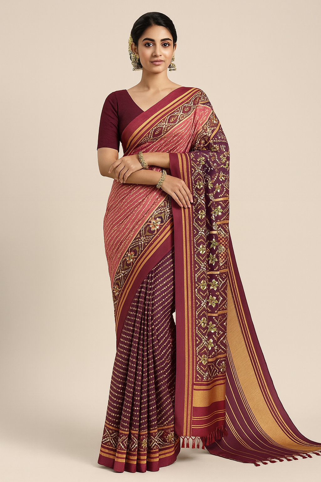Sawan Festive Special Silk Saree with Patola Bandhani Print