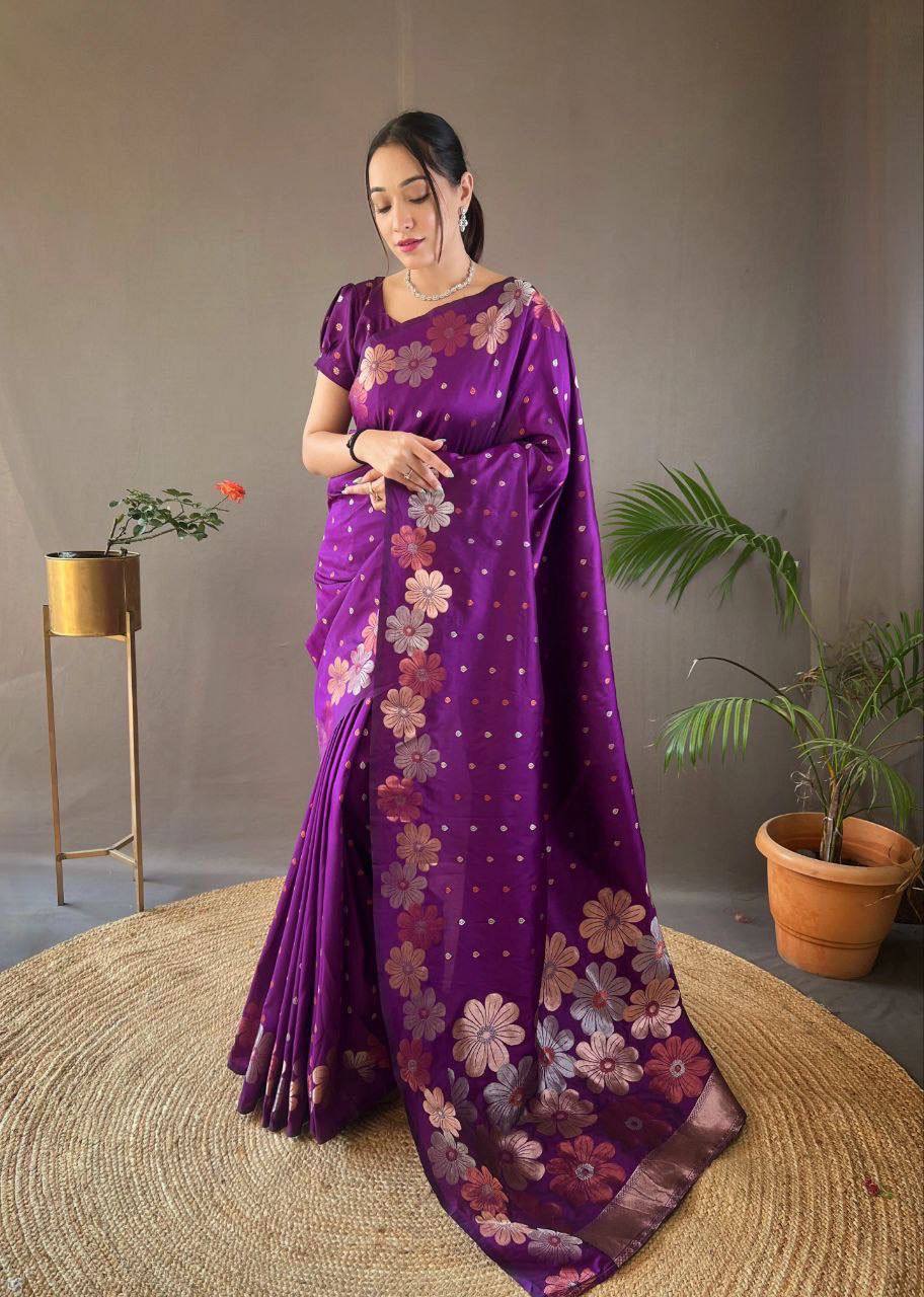 Purple Organic Banarasi Saree – Elegant Wedding Edition