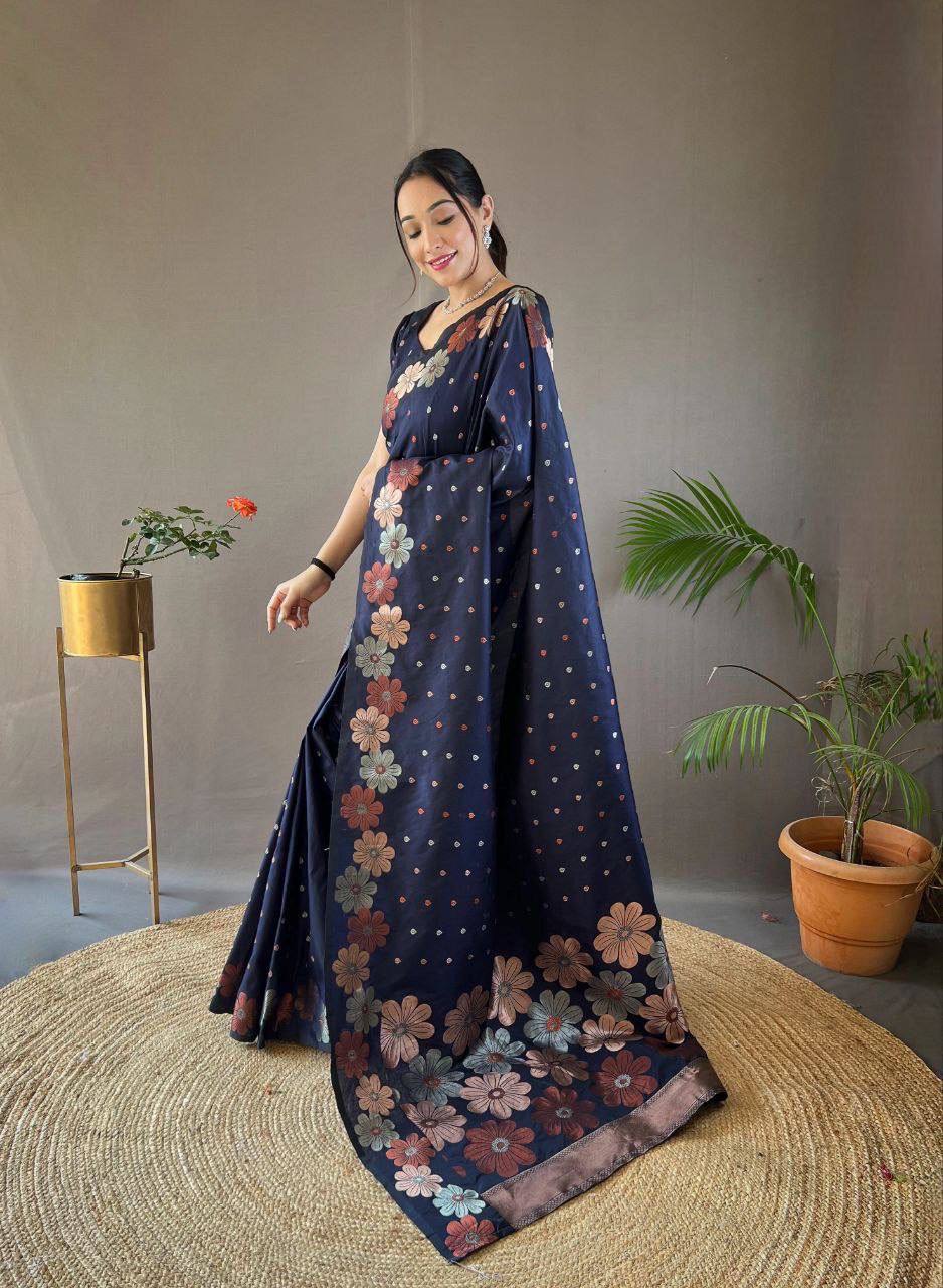 Navy Organic Banarasi Saree – Elegant Wedding Edition