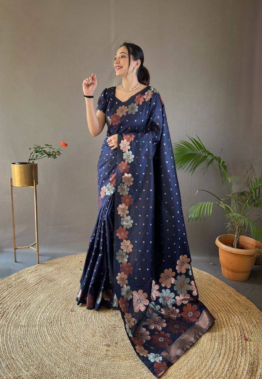 Navy Organic Banarasi Saree – Elegant Wedding Edition